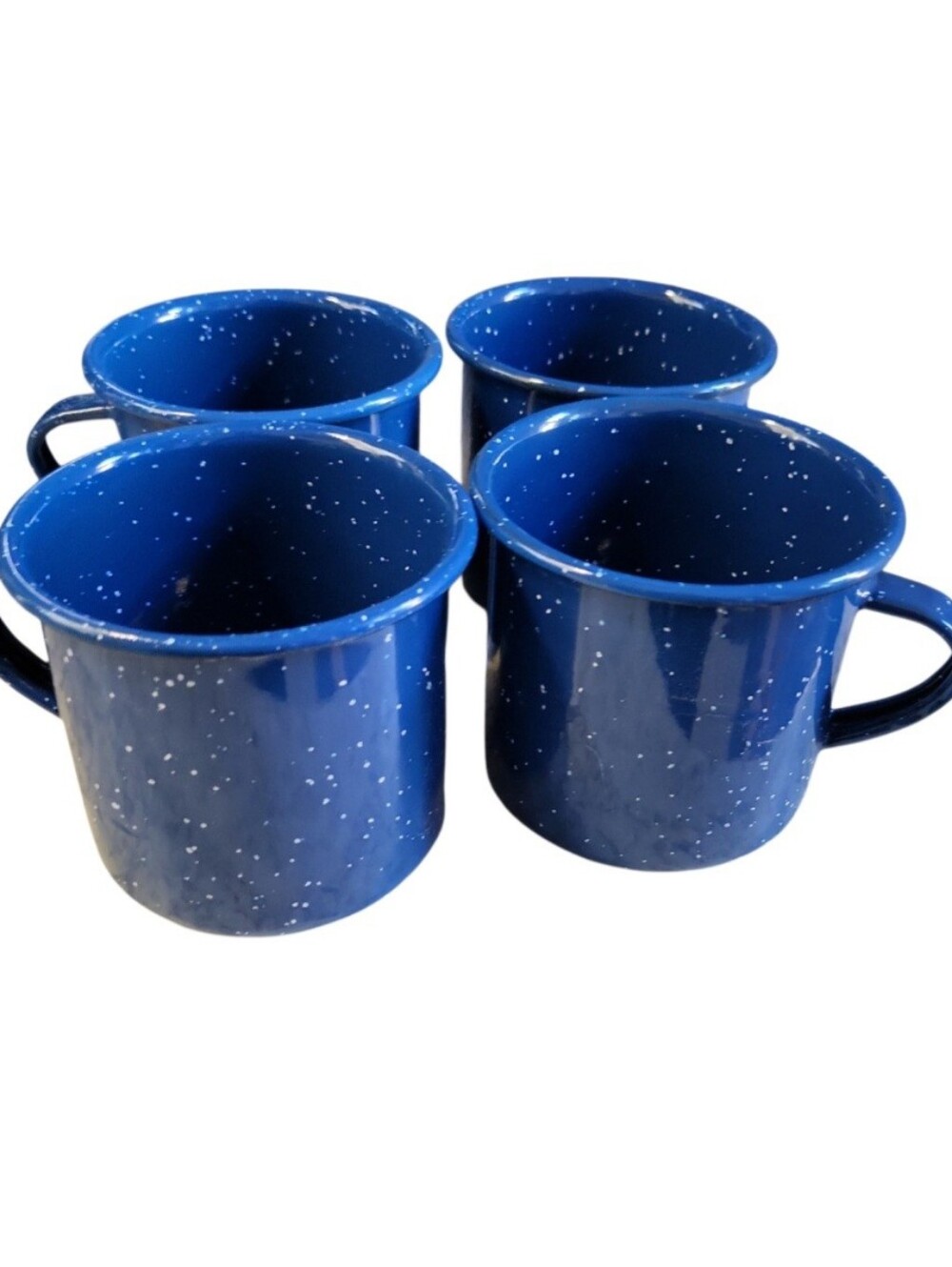 Vintage 1990 Watkins Blue & White Enamelware Camp Coffee Drinkware Mugs